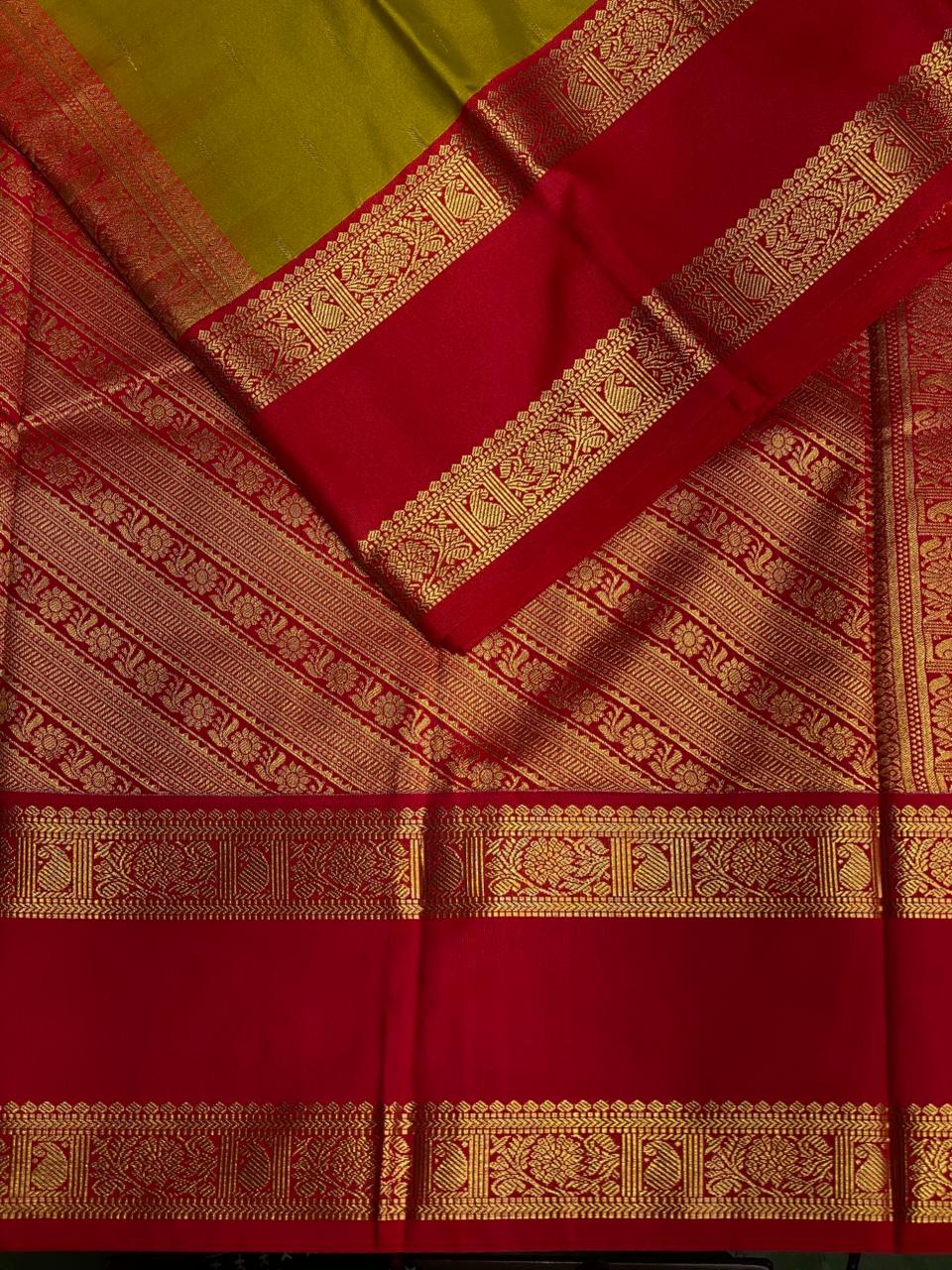 Olive Green and magenta kanchipuram silk saree- PSSR258