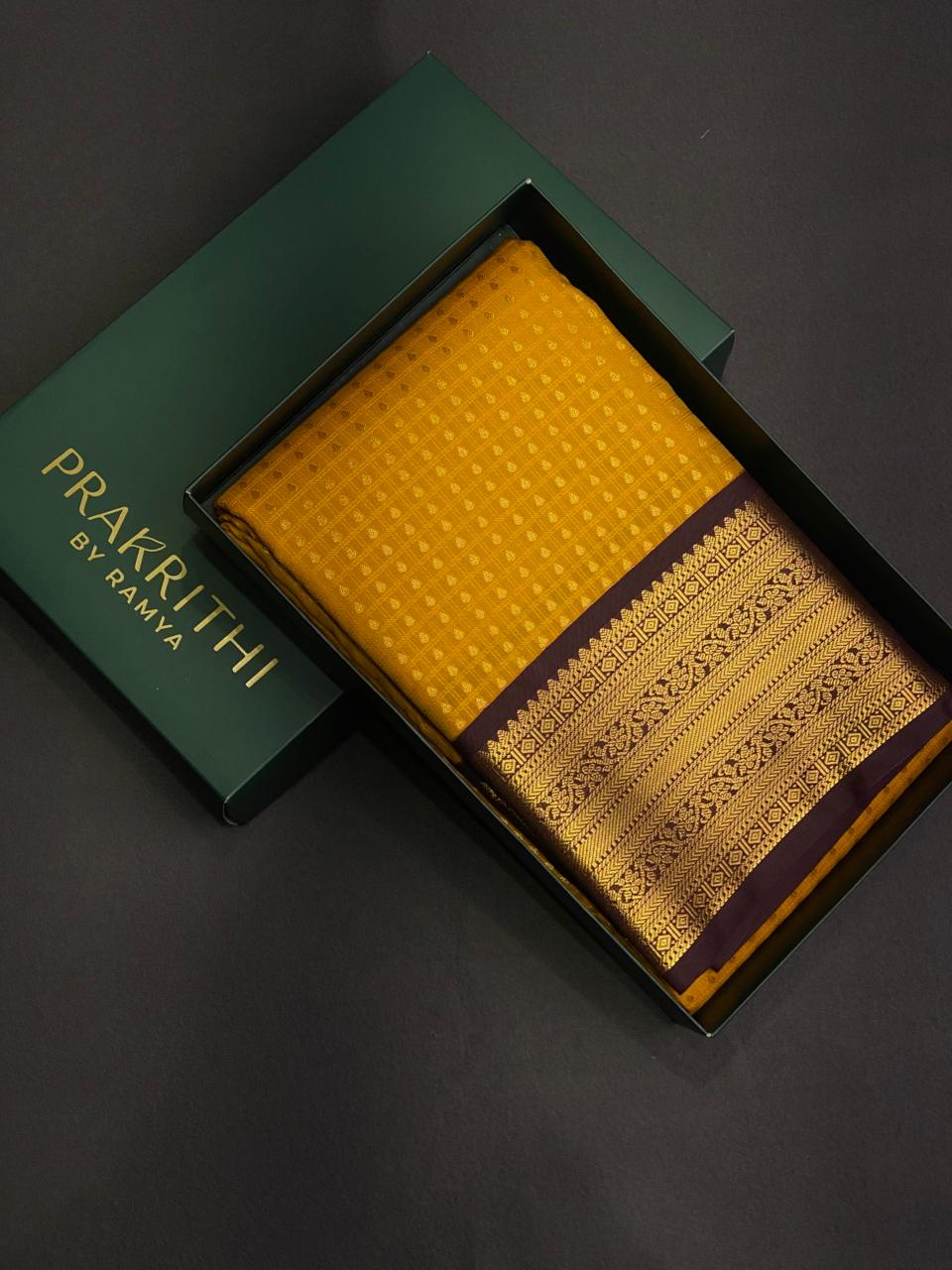 Yellow and deep purple kanchipuram silk saree- PSSR261