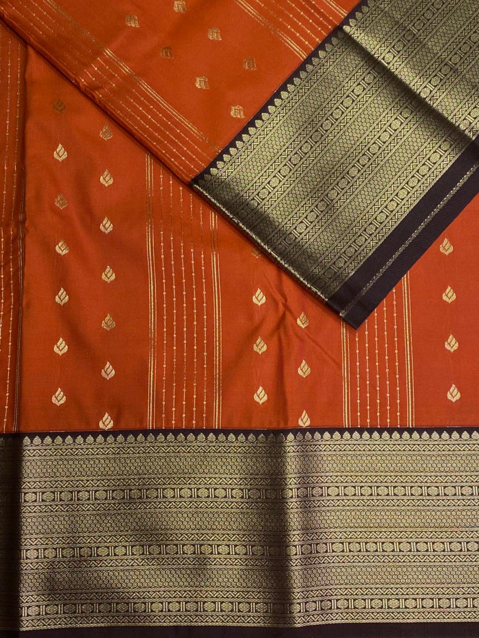 Rust orange and brown kanchipuram silk saree- PSSR263