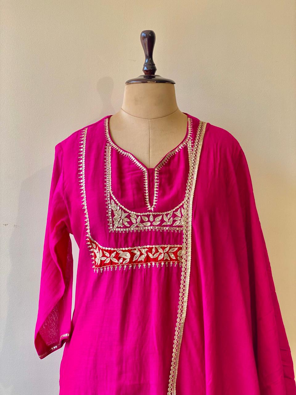 Rani pink mul chanderi salwar set -SMUL26- SIZE44