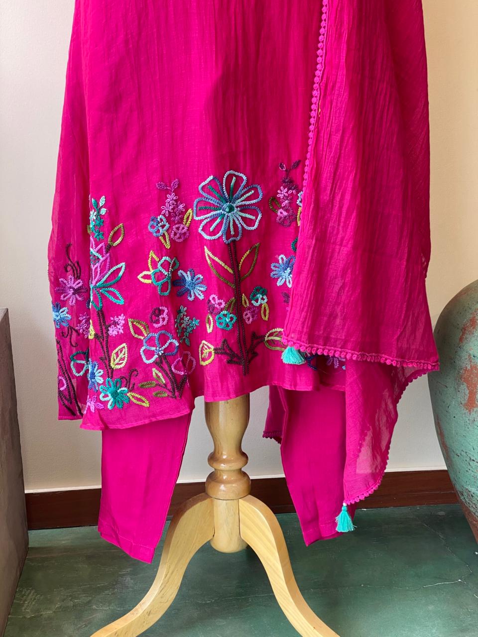 Rani pink Pure mul chanderi salwar set -SMUL31- SIZE38