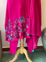Rani pink Pure mul chanderi salwar set -SMUL31- SIZE38