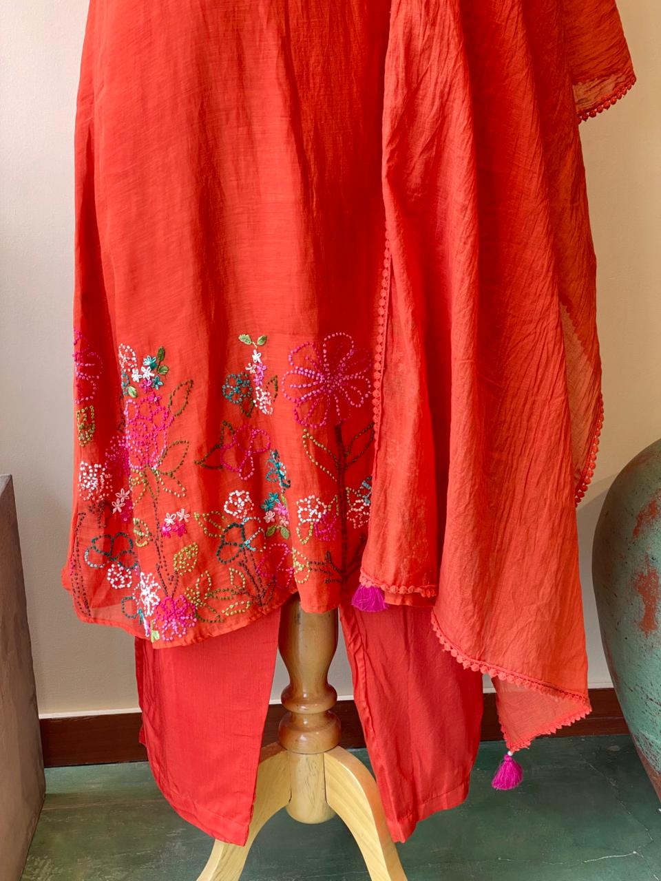 Orange Pure mul chanderi salwar set -SMUL32- SIZE38