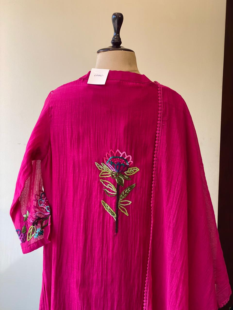 Rani pink Pure mul chanderi salwar set -SMUL31- SIZE38