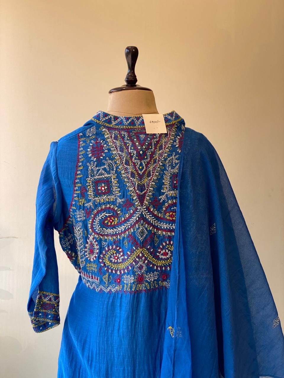Blue Pure mul chanderi salwar set -SMUL33- SIZE42