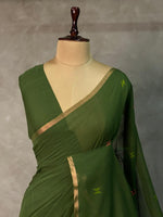 Olive Green khadi cotton saree - PRAJC9