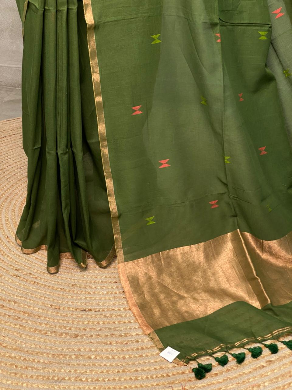 Olive Green khadi cotton saree - PRAJC9