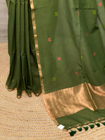 Olive Green khadi cotton saree - PRAJC9