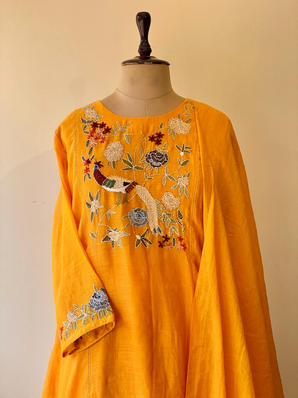 Yellow Pure mul chanderi salwar set -SMUL40- SIZE42