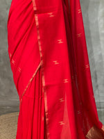Red khadi cotton saree - PRAJC10