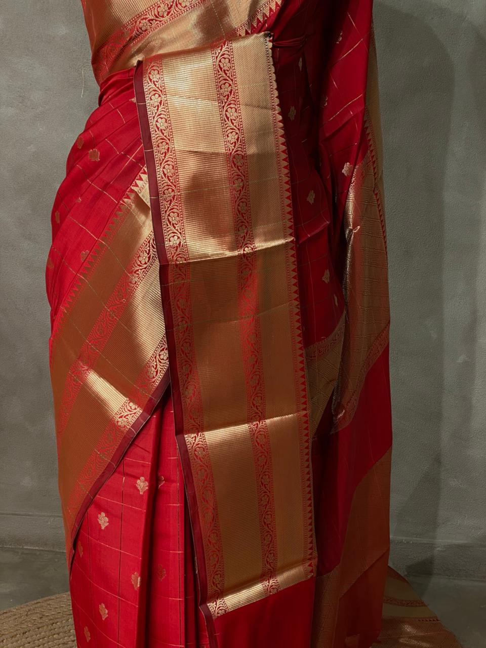 Dark Red Banarasi silk Saree - RUK1