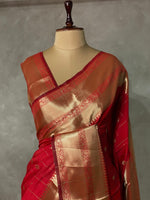 Dark Red Banarasi silk Saree - RUK1