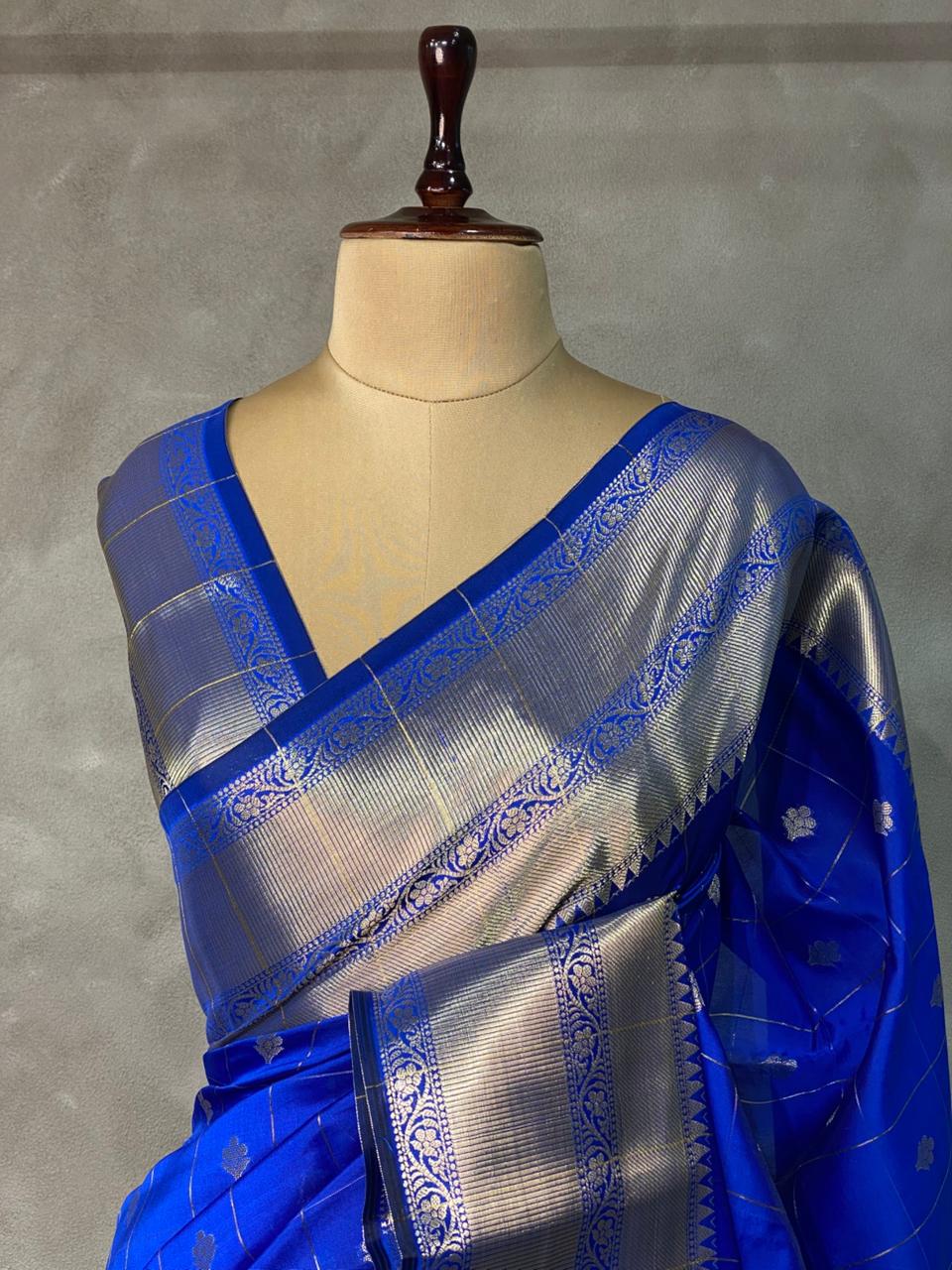 Royal Blue Banarasi silk Saree - RUK1D
