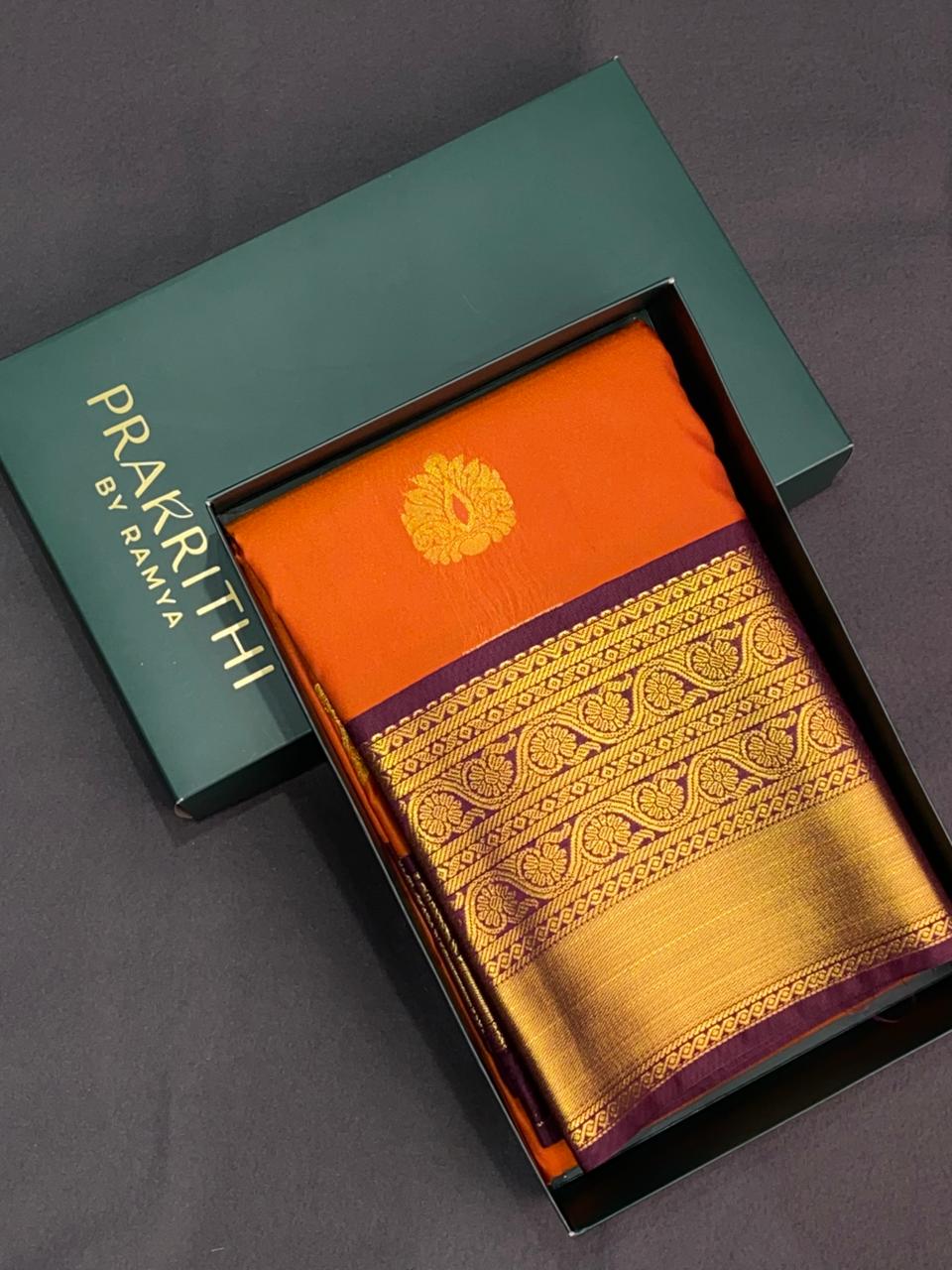 Orange and purple kanchipuram silk saree- PSSR277