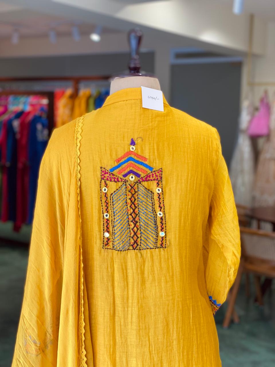 Yellow Pure mul chanderi salwar set -SMUL46- SIZE42