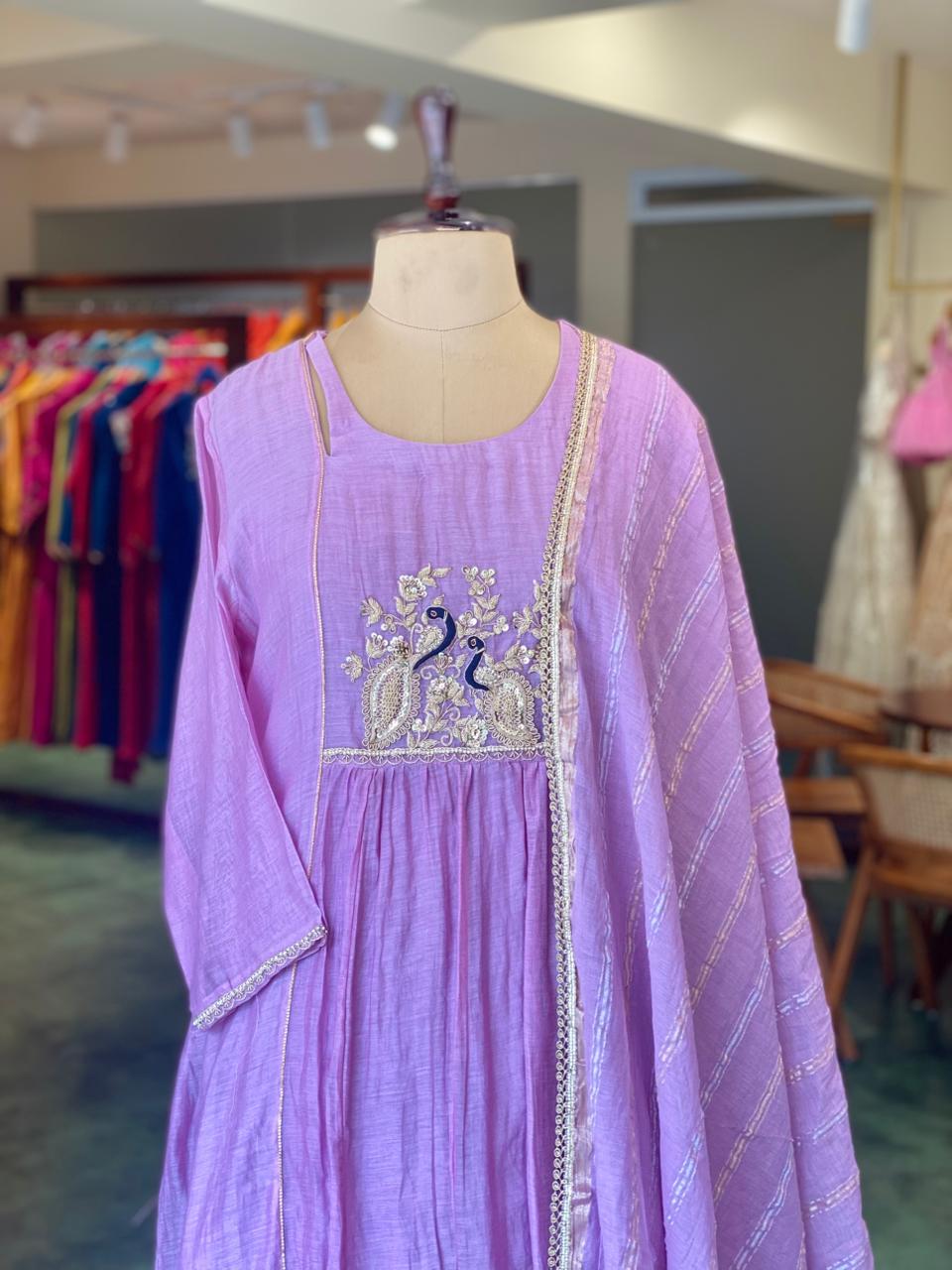 Lavender Pure mul chanderi salwar set -SMUL50- SIZE42