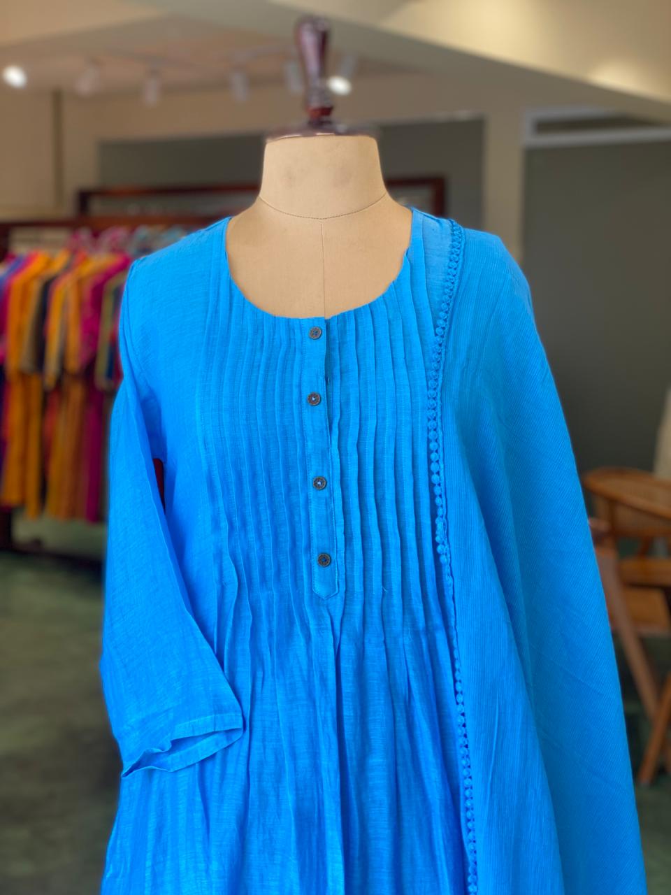 Blue Pure mul chanderi salwar set -SMUL52-- SIZE40