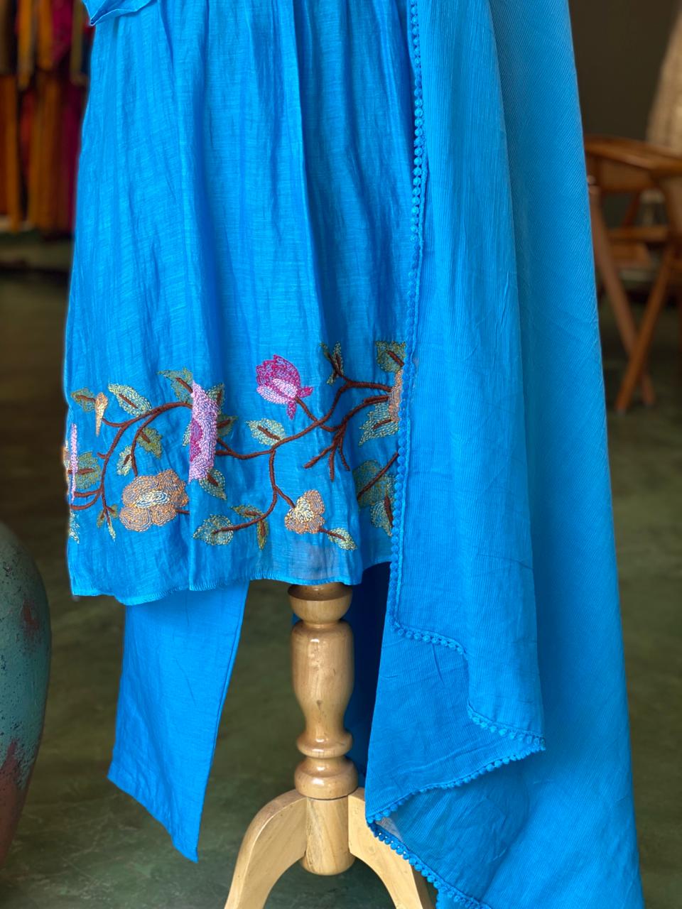 Blue Pure mul chanderi salwar set -SMUL52-- SIZE40