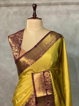 Gold and Purple semi Banarasi silk saree -MPS36