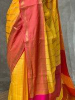 Yellow and Magenta semi Banarasi silk saree -PIH42