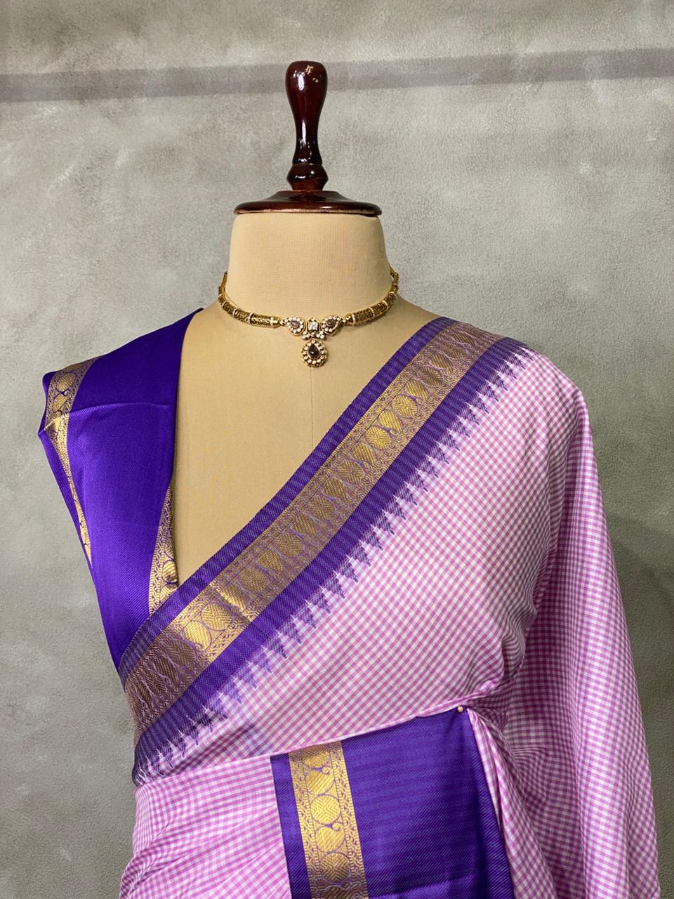 Pink and Violet semi Banarasi silk saree -PIH41
