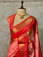 Peach and Red semi Banarasi silk saree -PIH43