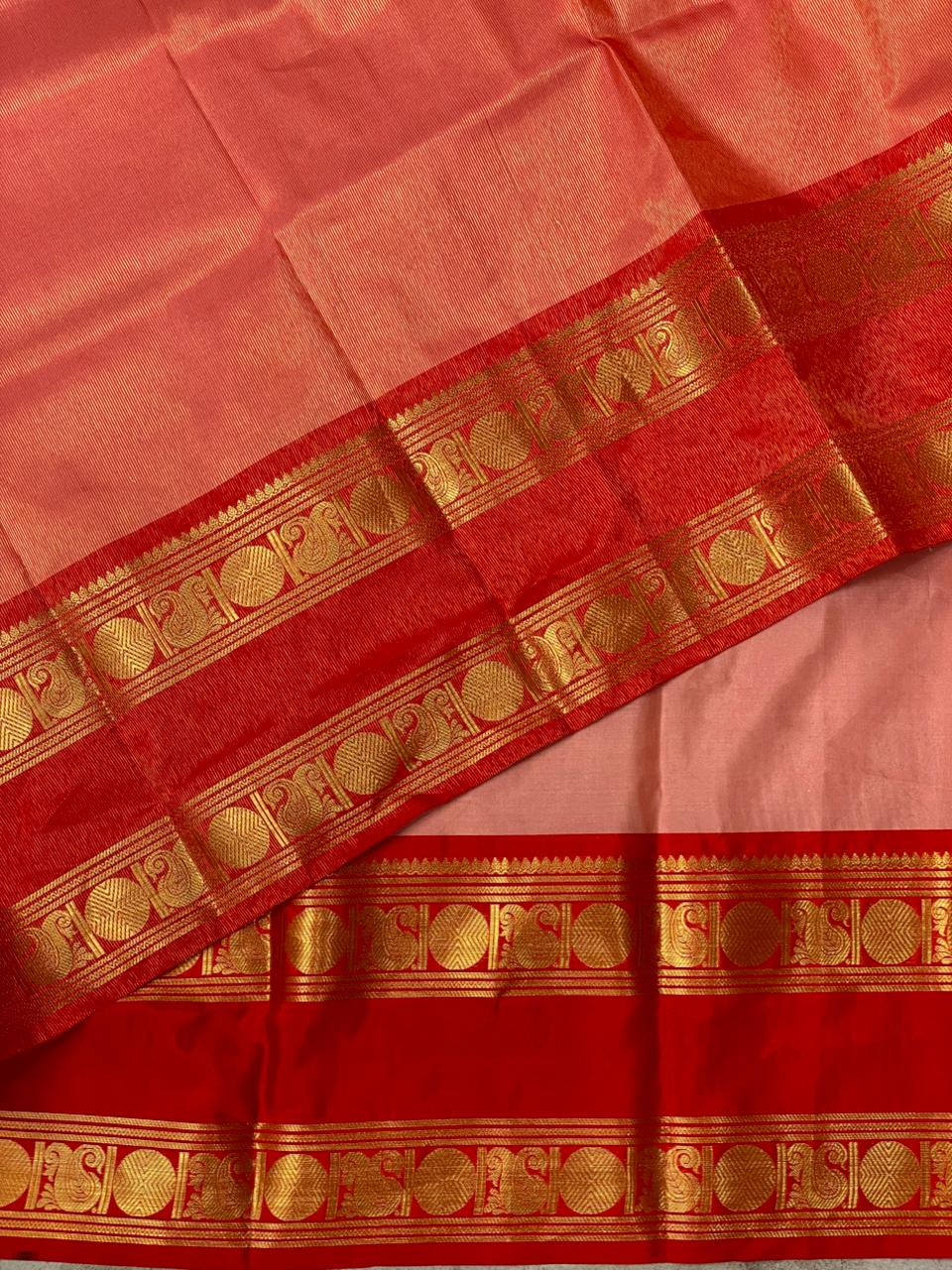 Peach and Red semi Banarasi silk saree -PIH43