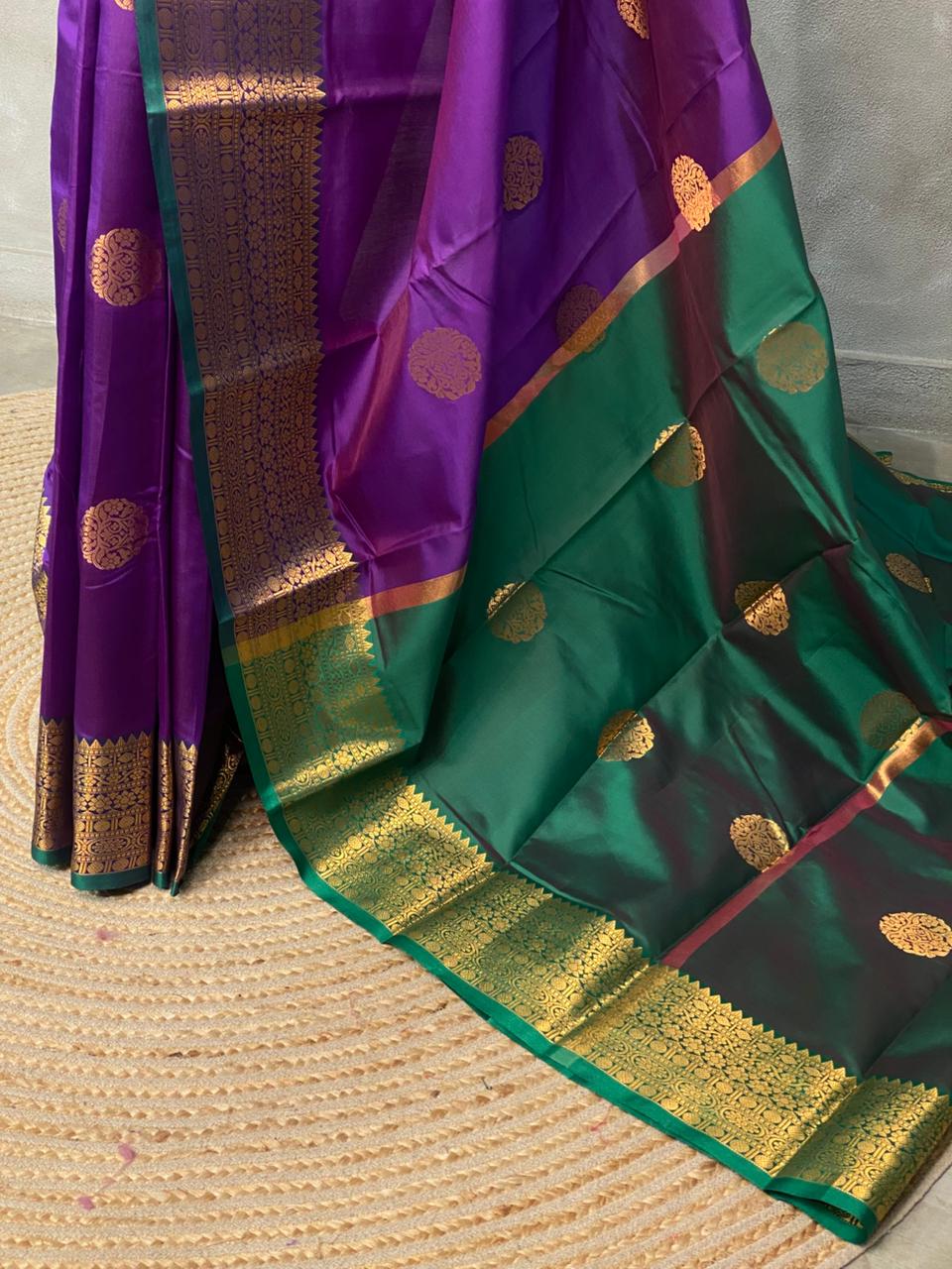 Violet and Green semi kanchipuram soft silk saree - PSSN150