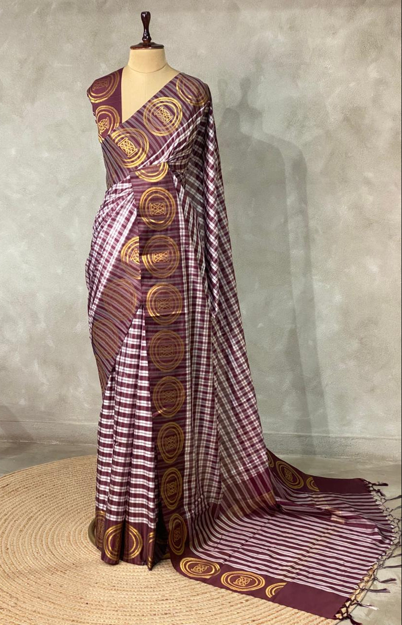 Deep maroon semi Banarasi silk saree -MPS39