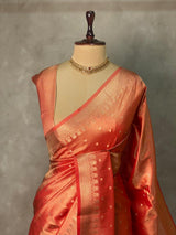 Peach Pure Tissue banarasi saree- PSTBN2