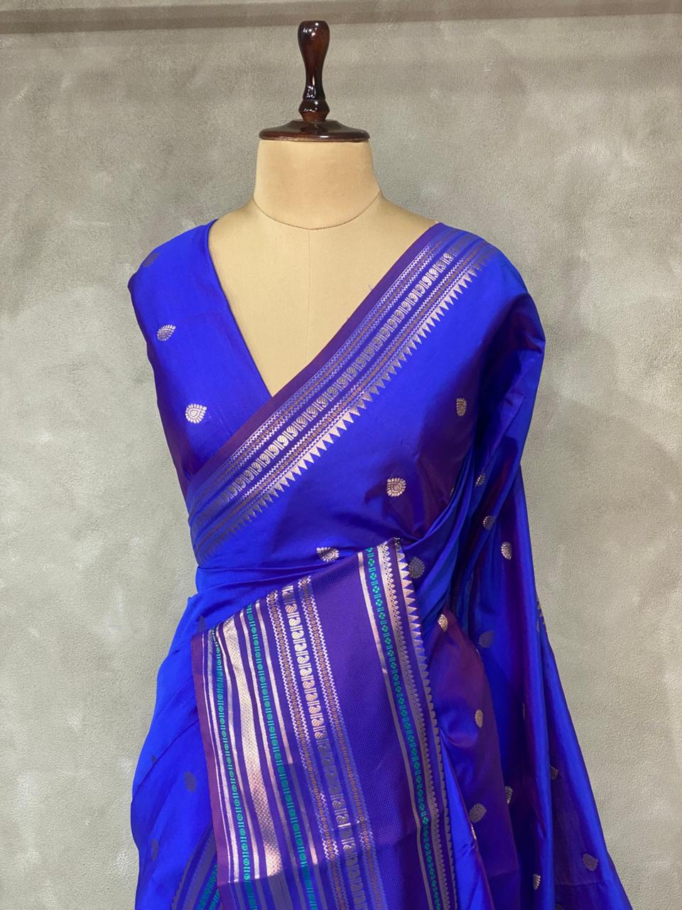 Blue semi Banarasi silk saree -PIH42A