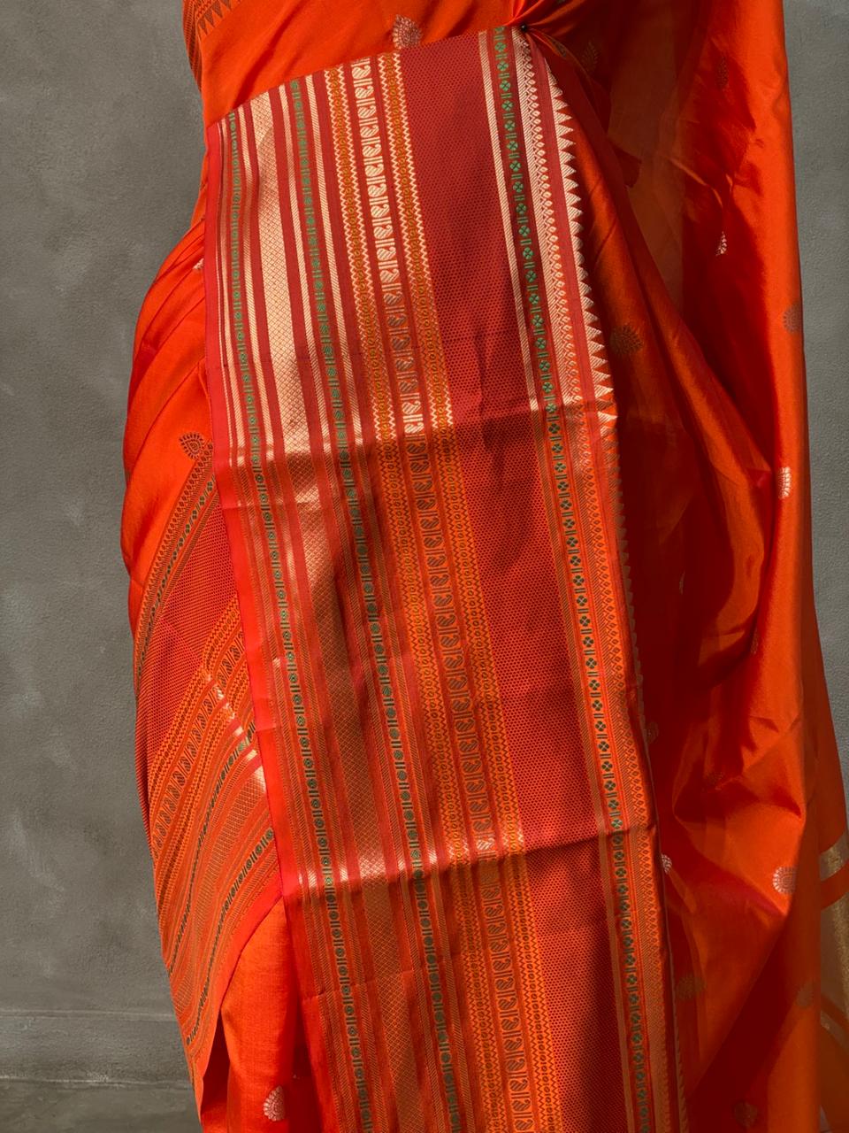 Orange semi Banarasi silk saree -PIH42D