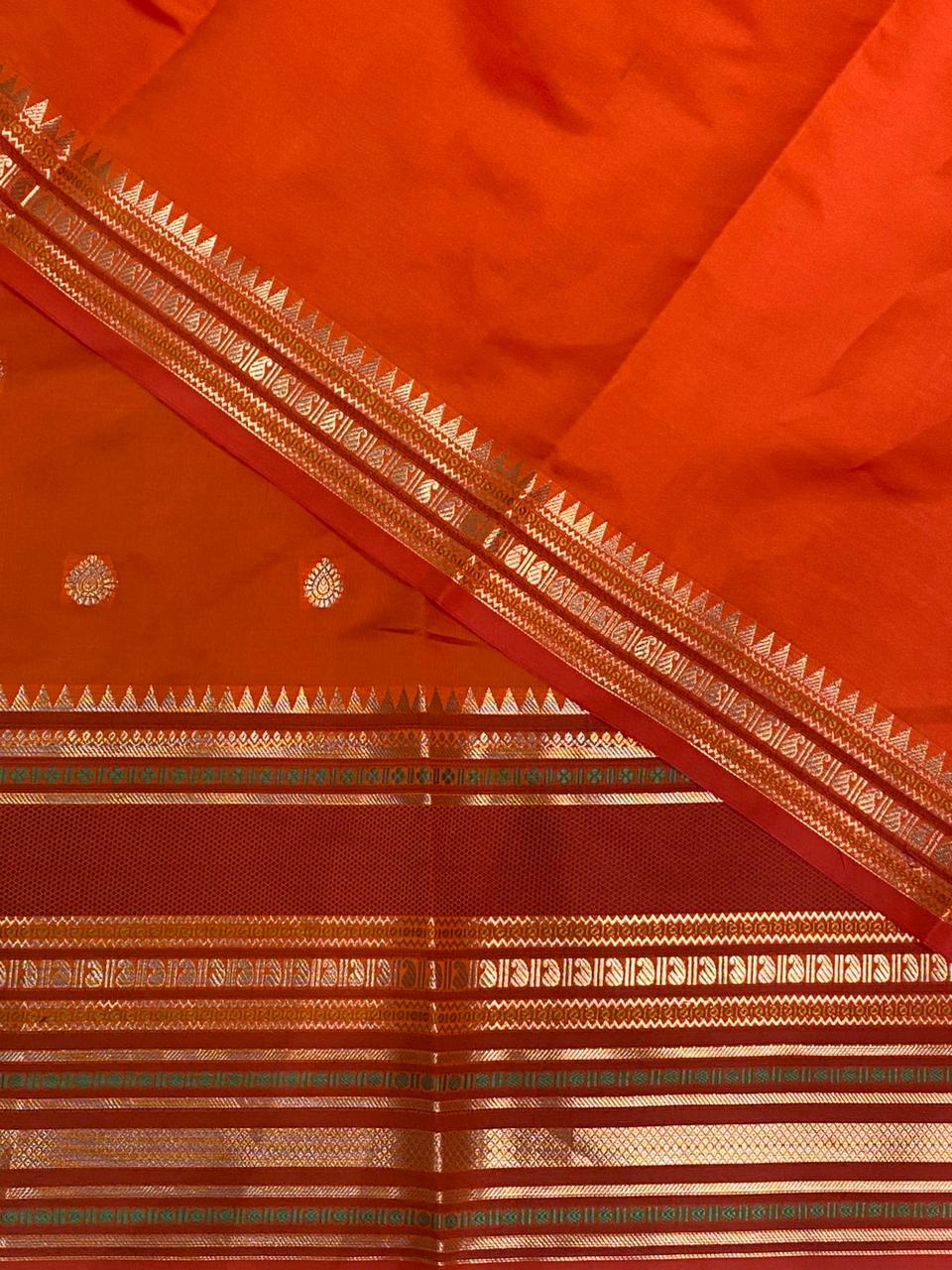 Orange semi Banarasi silk saree -PIH42D