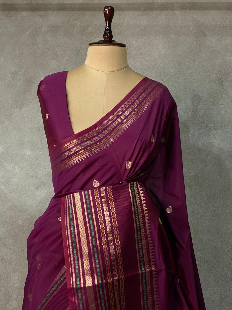 Dark wine semi Banarasi silk saree -PIH42C