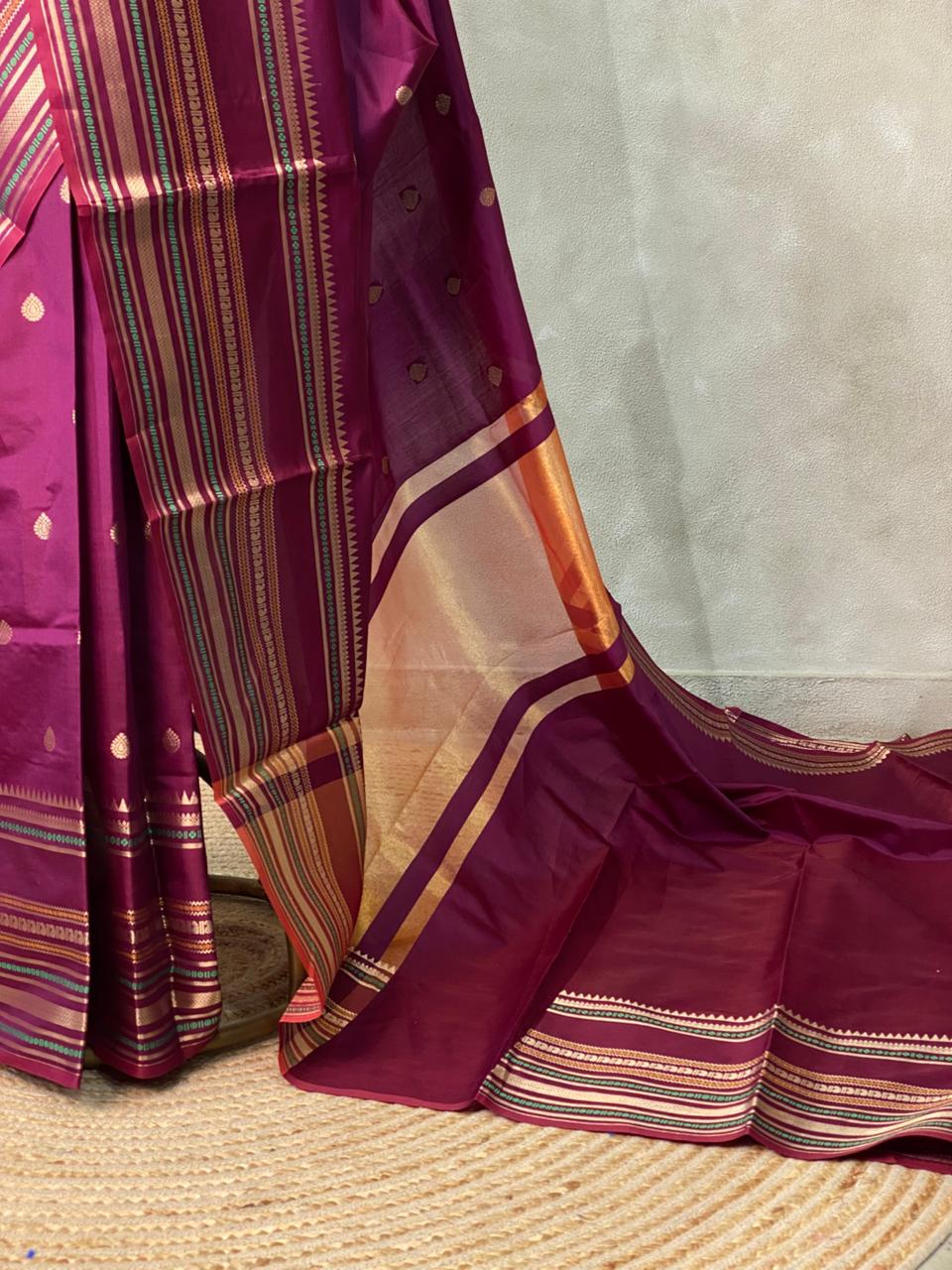 Dark wine semi Banarasi silk saree -PIH42C