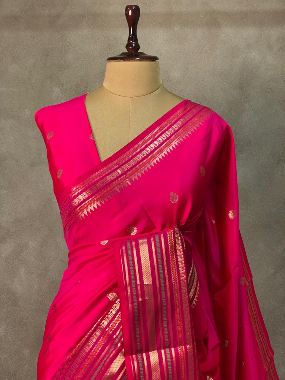 Rani Pink semi Banarasi silk saree -PIH42B