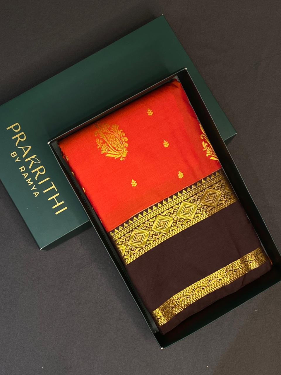 Burnt Orange and Brown kanchipuram silk saree- PSSR290
