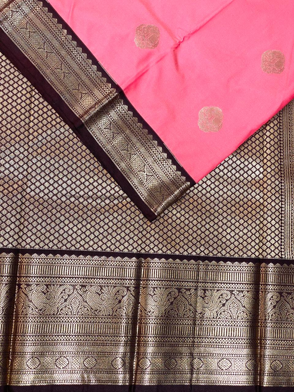 Pink and Brown kanchipuram silk saree- PSSR291