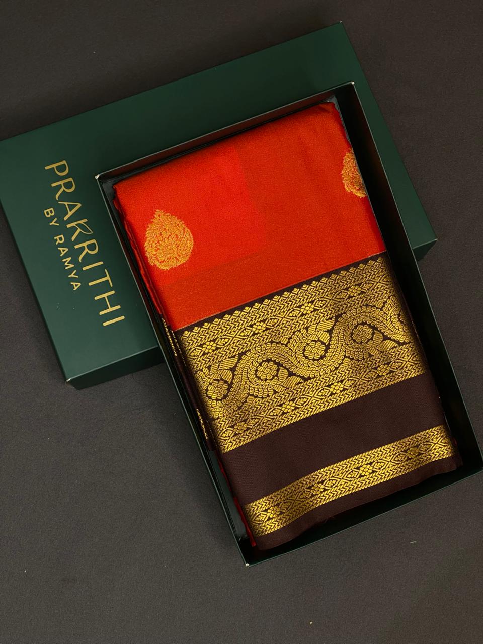 Burnt Orange and Brown kanchipuram silk saree- PSSR237
