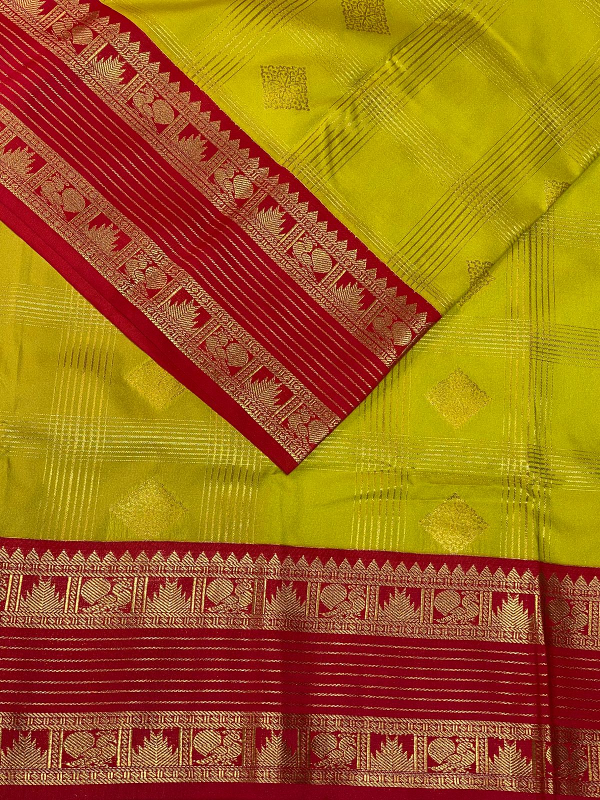 Yellow and Red kanchipuram silk saree- PSSR244
