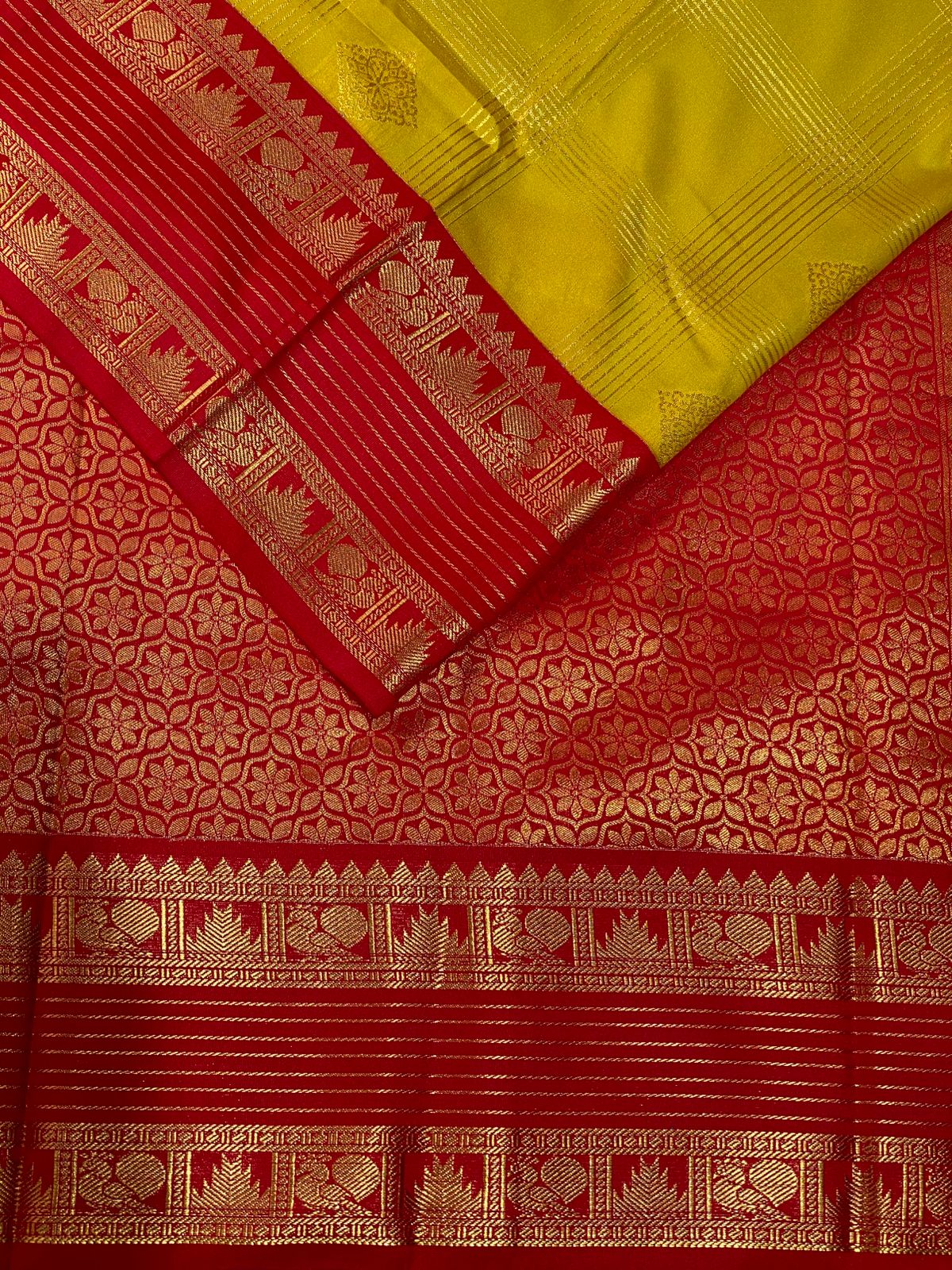 Yellow and Red kanchipuram silk saree- PSSR244