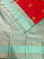 Pinksh Peach and Aqua Blue kanchipuram silk saree- PSSR248