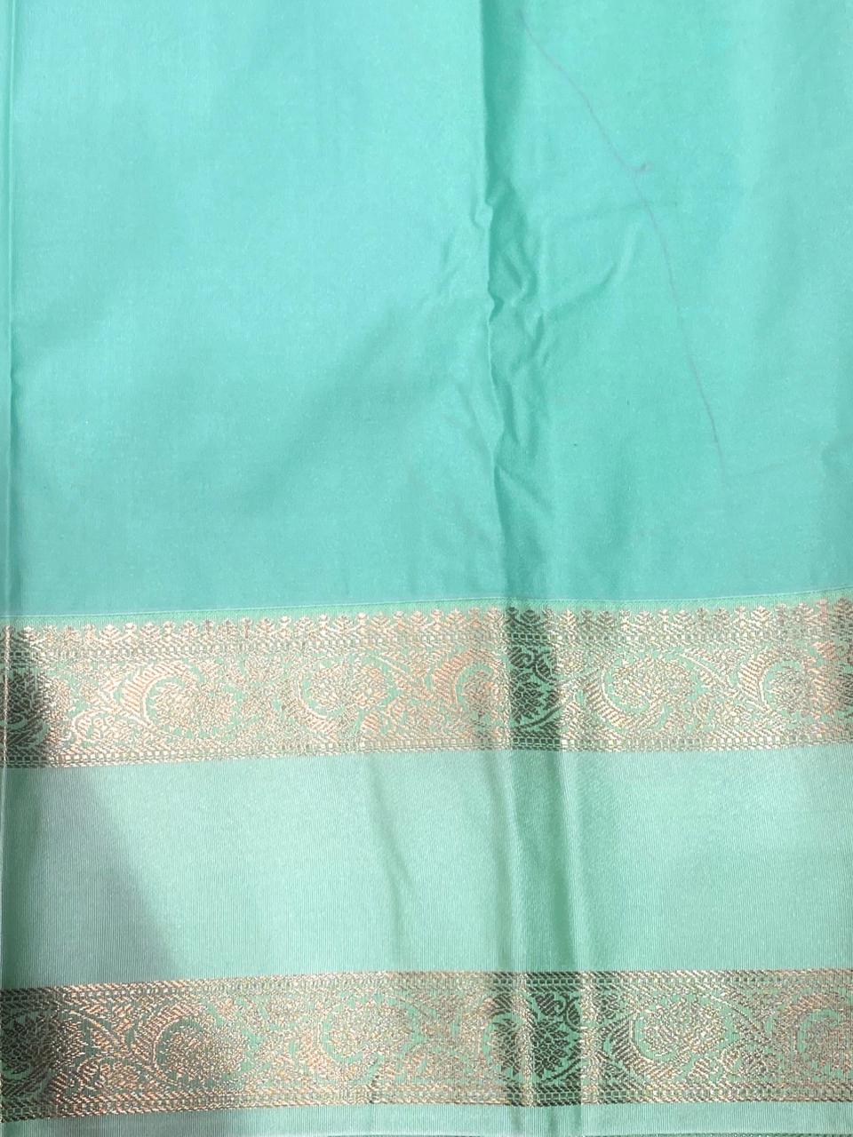 Pinksh Peach and Aqua Blue kanchipuram silk saree- PSSR248