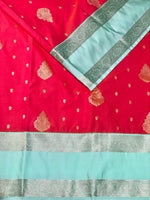Pinksh Peach and Aqua Blue kanchipuram silk saree- PSSR248