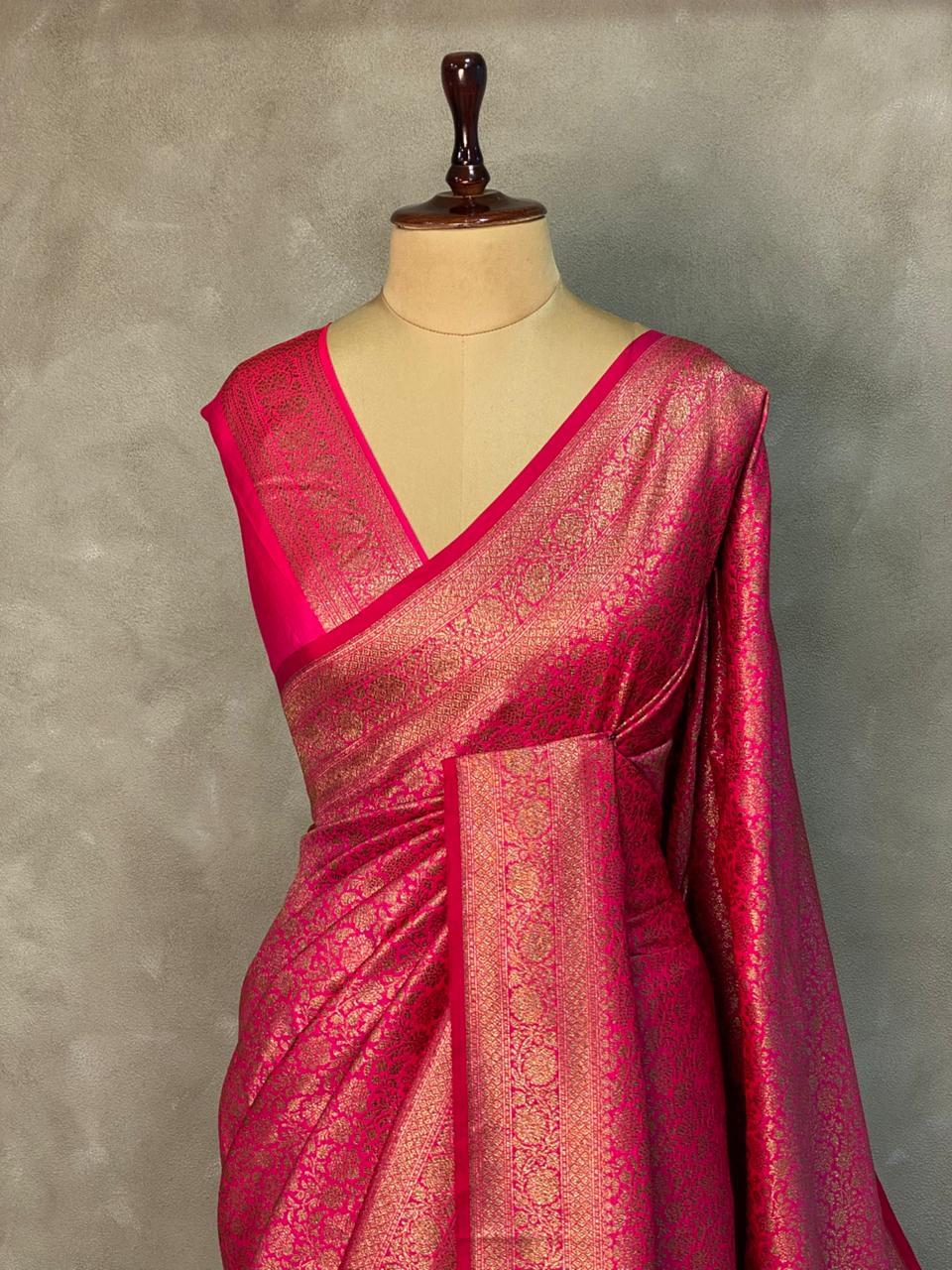 Rani Pink Banarasi Semi katan silksaree - PBAS1