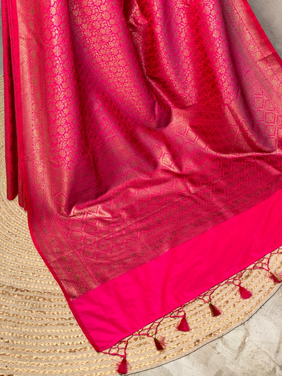 Rani Pink Banarasi Semi katan silksaree - PBAS1