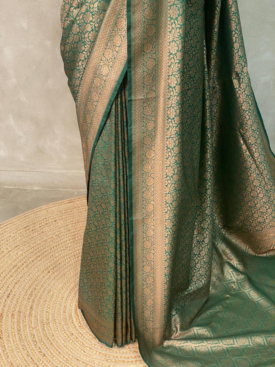 Bottle Green Banarasi Semi katan silksaree - PBAS2