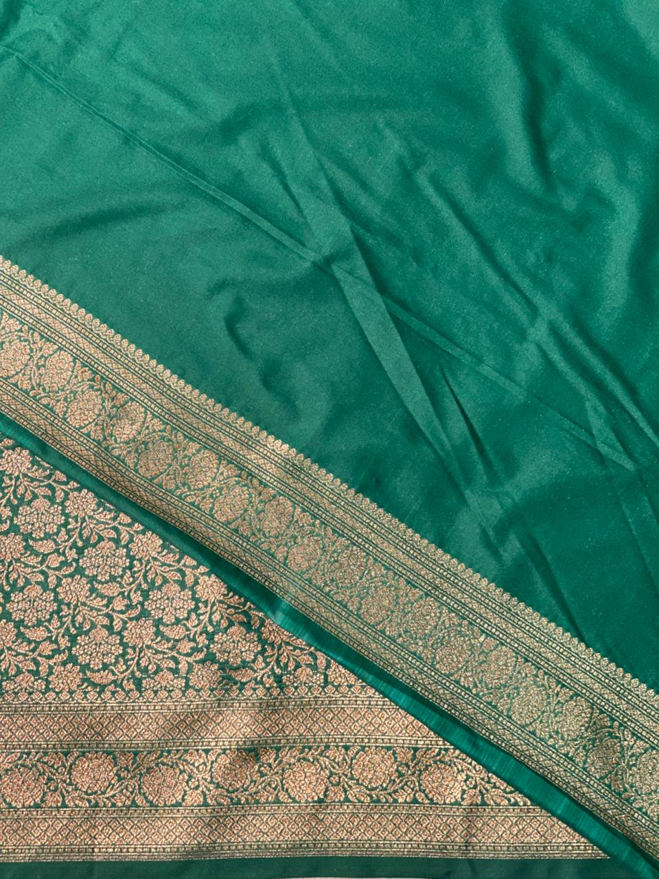 Bottle Green Banarasi Semi katan silksaree - PBAS2