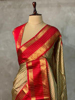 Light Gold and Red semi Banarasi silk saree -MPS40