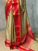 Light Gold and Red semi Banarasi silk saree -MPS40